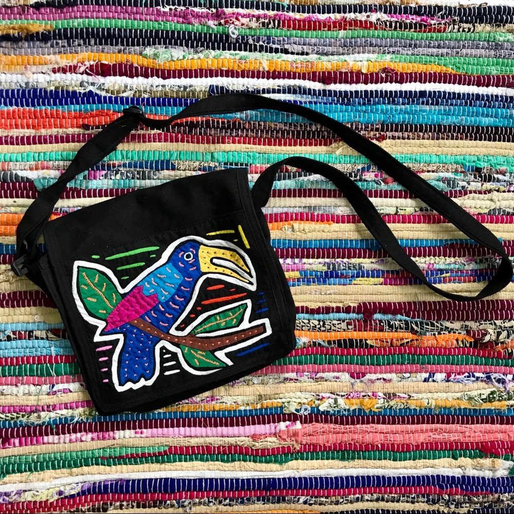 Tropical bird canvas crossbody bag boho